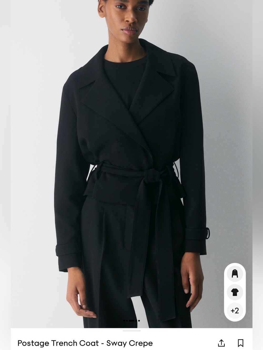 Aritzia Babaton Postage Trench Jacket Black 2XS NWT Belted Cropped Blazer